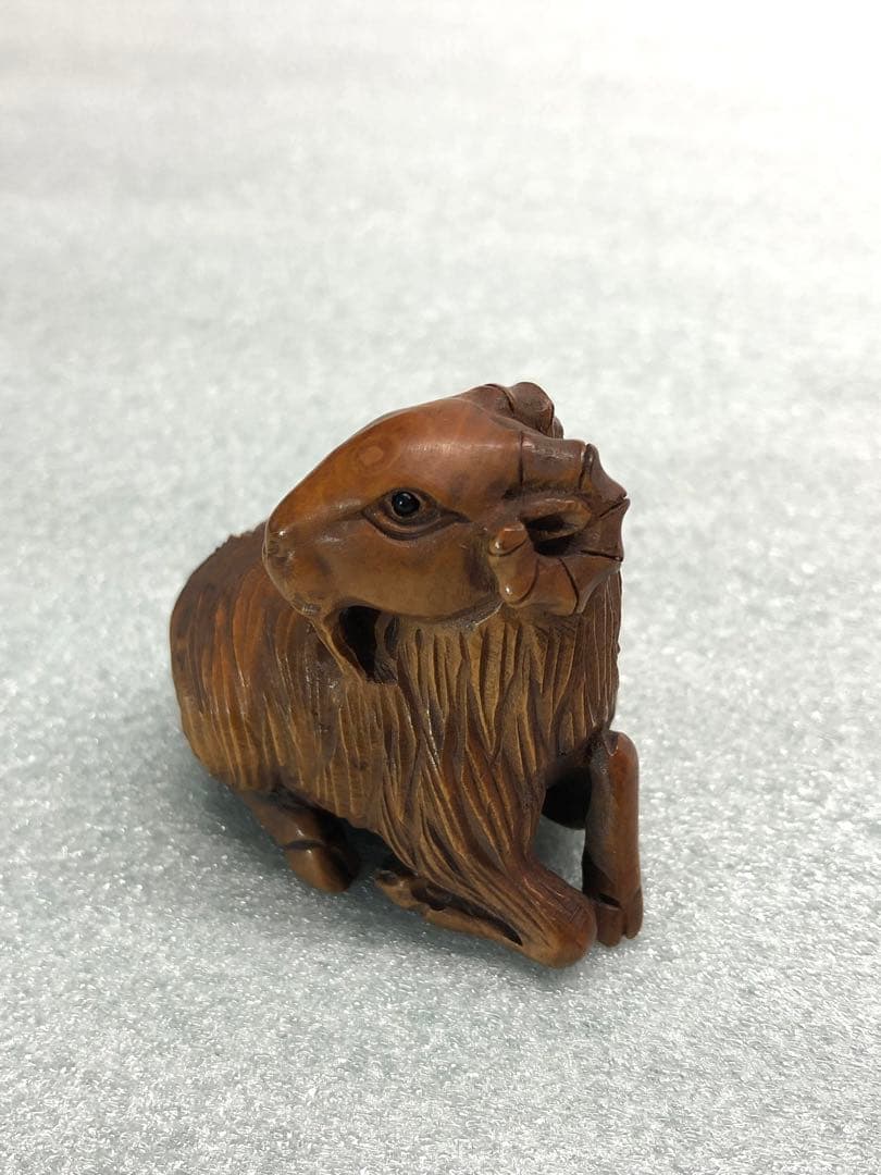 根付　羊　時代提物　木彫り