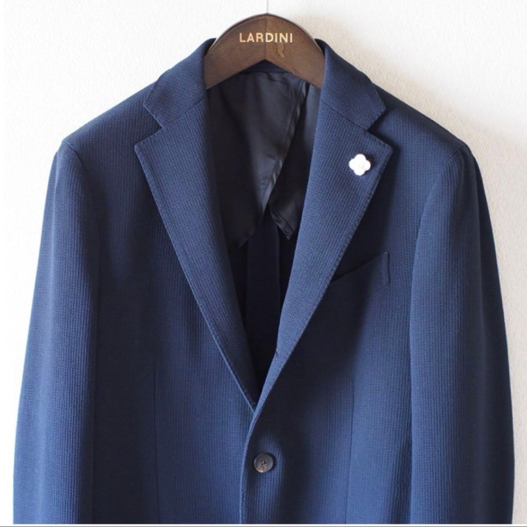 LARDINI ネイビー テーラードジャケット　ホップサック