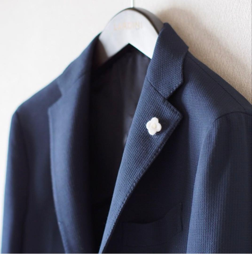 LARDINI ネイビー テーラードジャケット　ホップサック