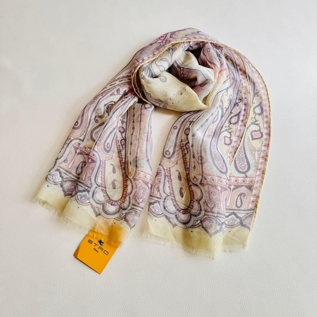 タグ付極美品✨エトロ シルク100% ペイズリー柄 シフォンストール イタリア製