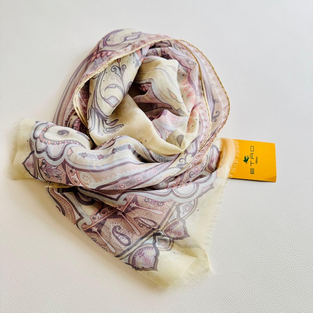 タグ付極美品✨エトロ シルク100% ペイズリー柄 シフォンストール イタリア製