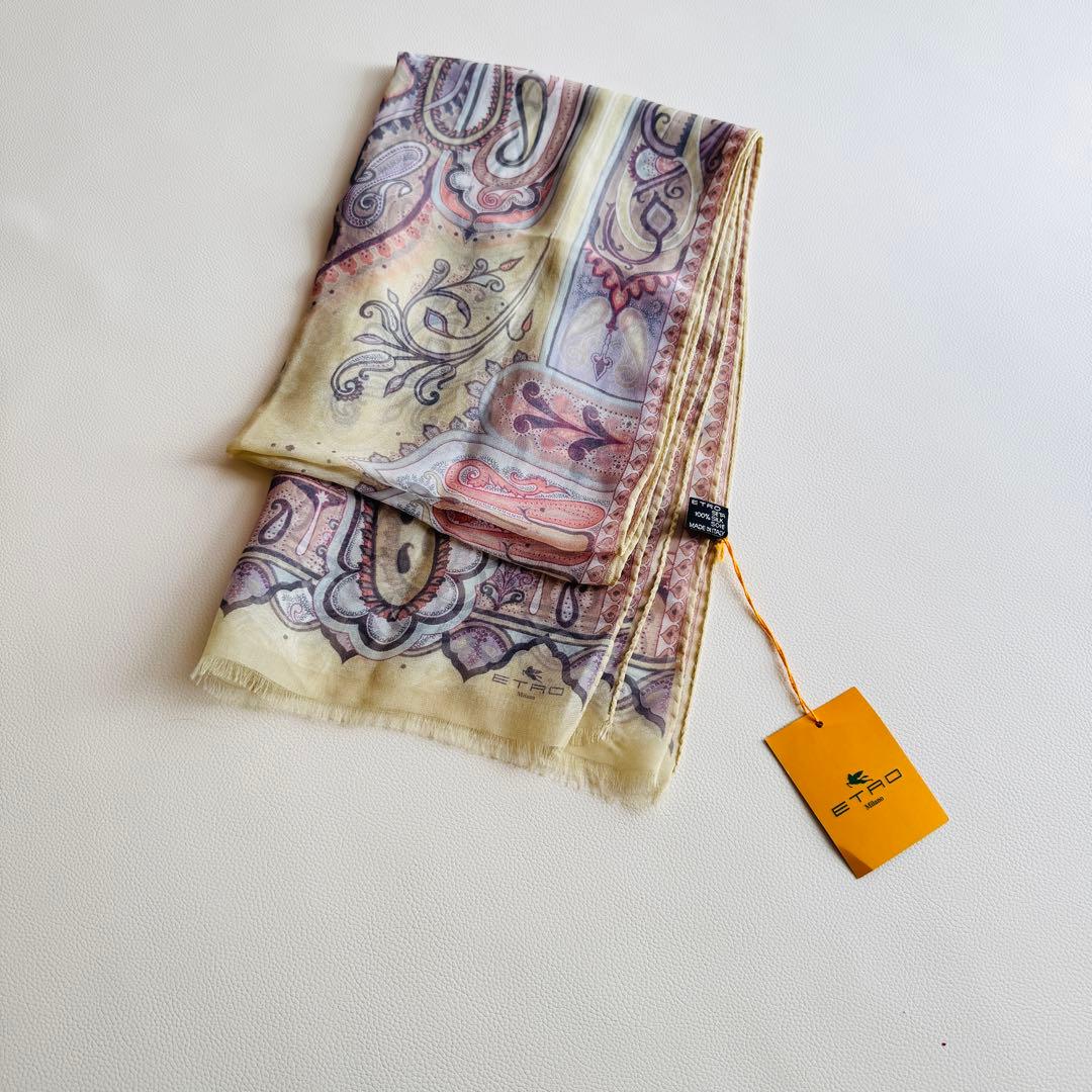 タグ付極美品✨エトロ シルク100% ペイズリー柄 シフォンストール イタリア製