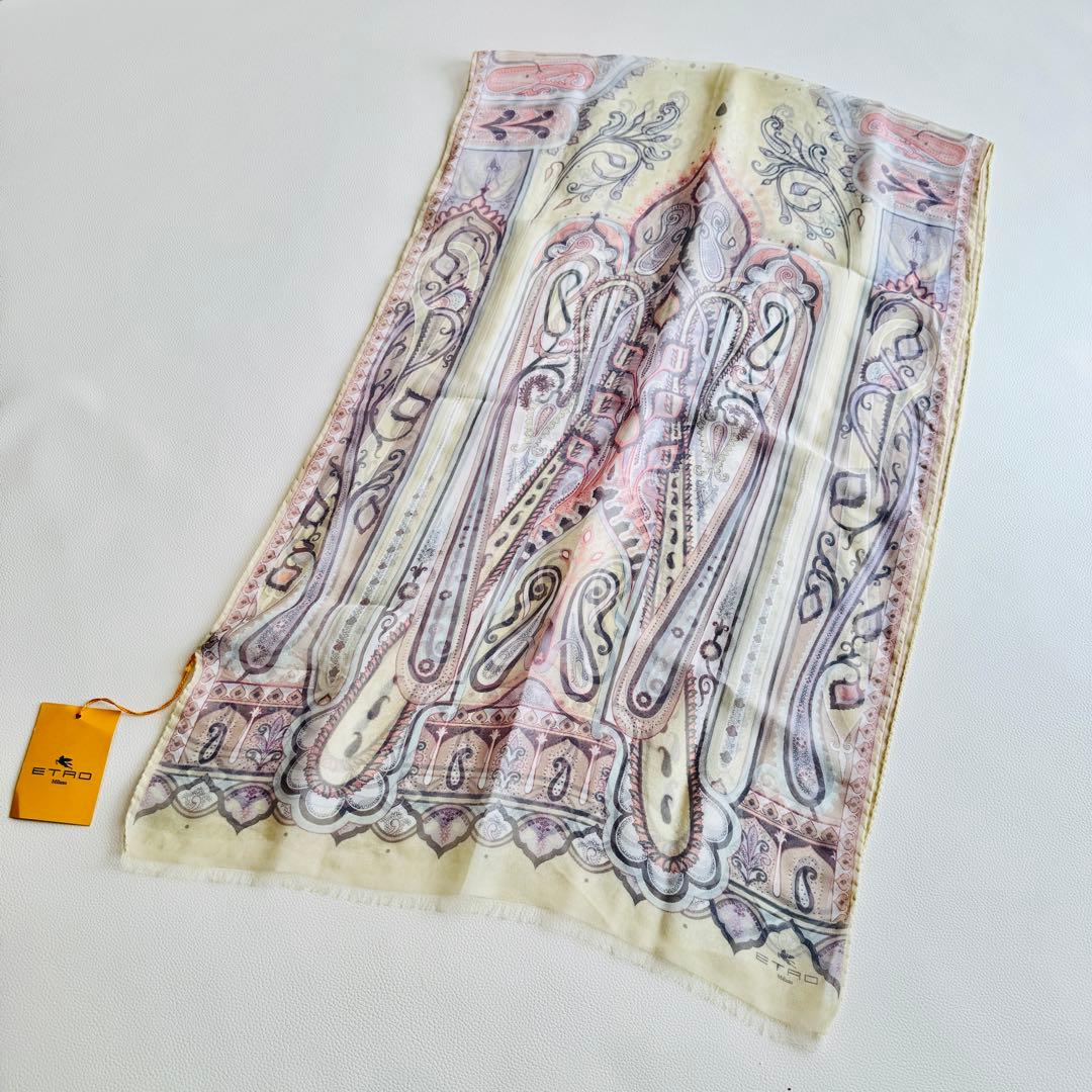 タグ付極美品✨エトロ シルク100% ペイズリー柄 シフォンストール イタリア製