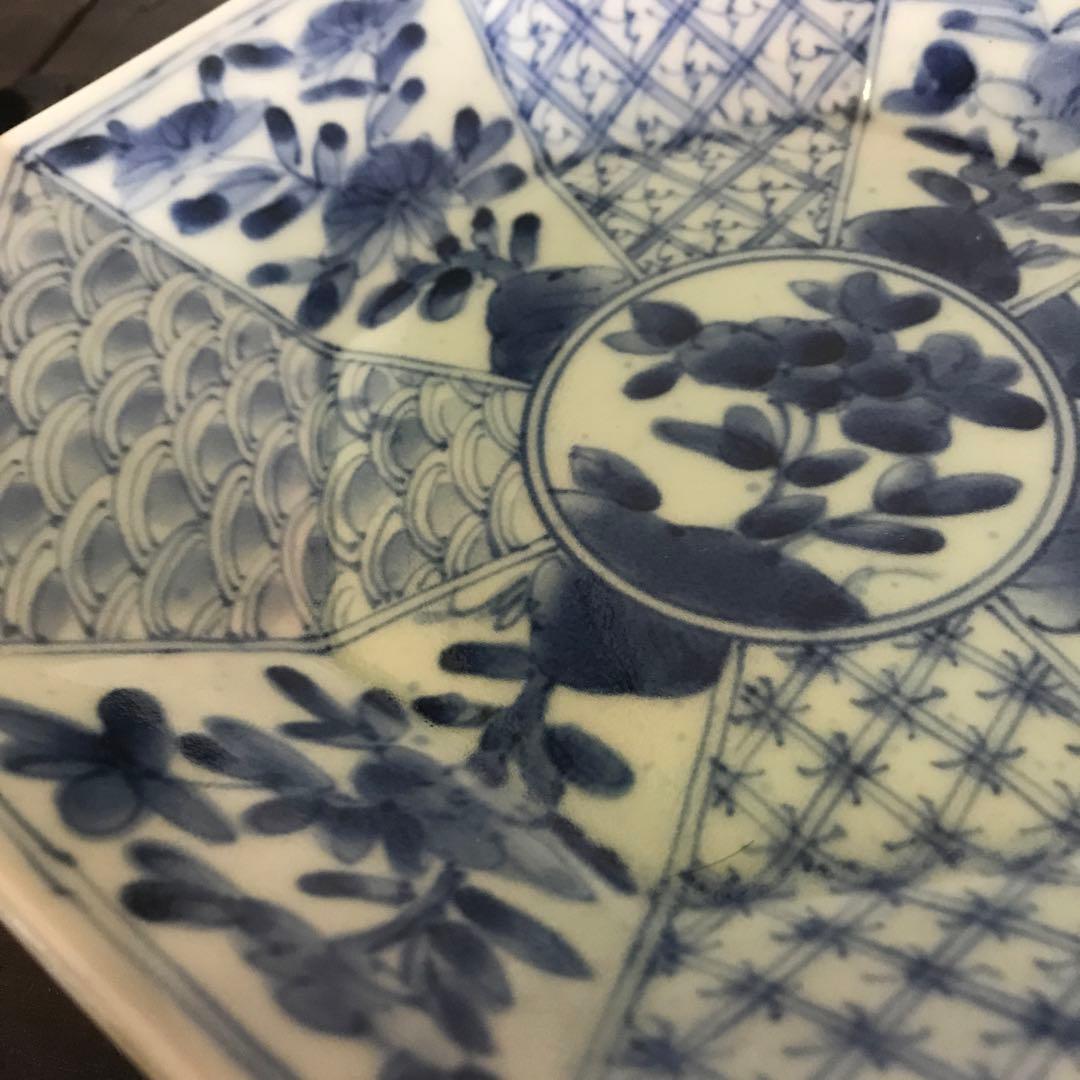 有田　福泉窯　八角　染付　盛り皿　サイドまで描かれた絵柄が美しい　盛り鉢　中皿