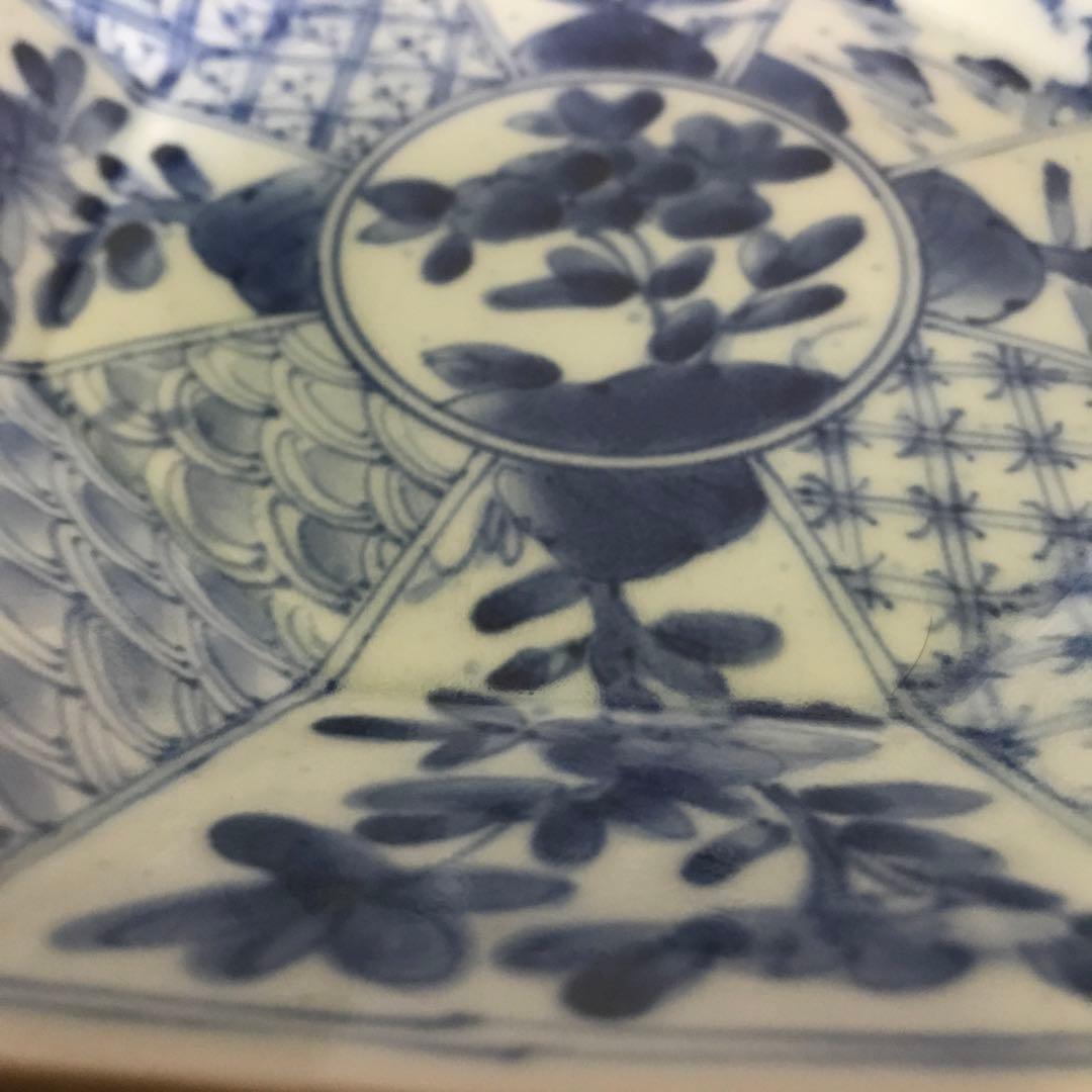 有田　福泉窯　八角　染付　盛り皿　サイドまで描かれた絵柄が美しい　盛り鉢　中皿