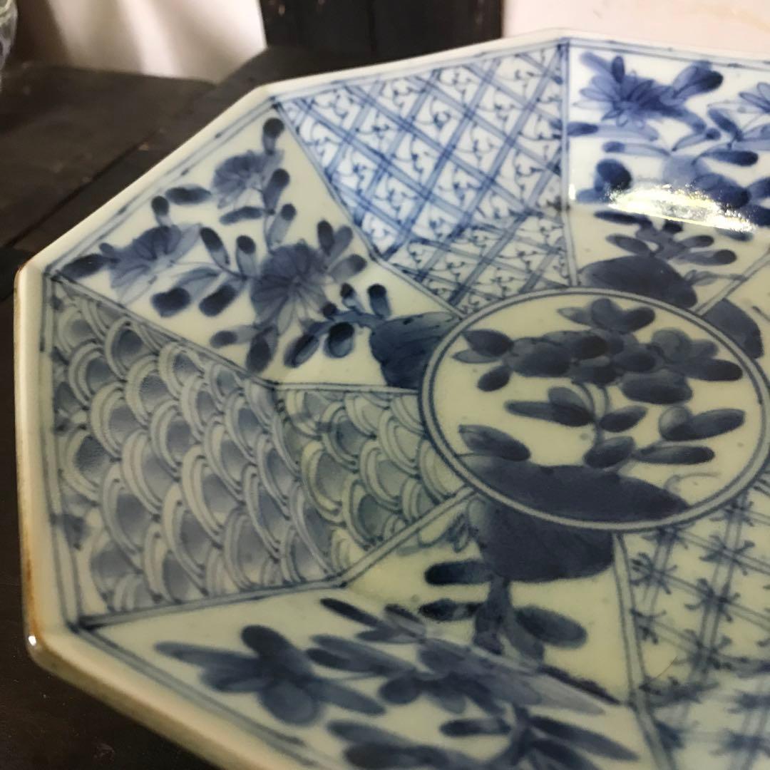 有田　福泉窯　八角　染付　盛り皿　サイドまで描かれた絵柄が美しい　盛り鉢　中皿