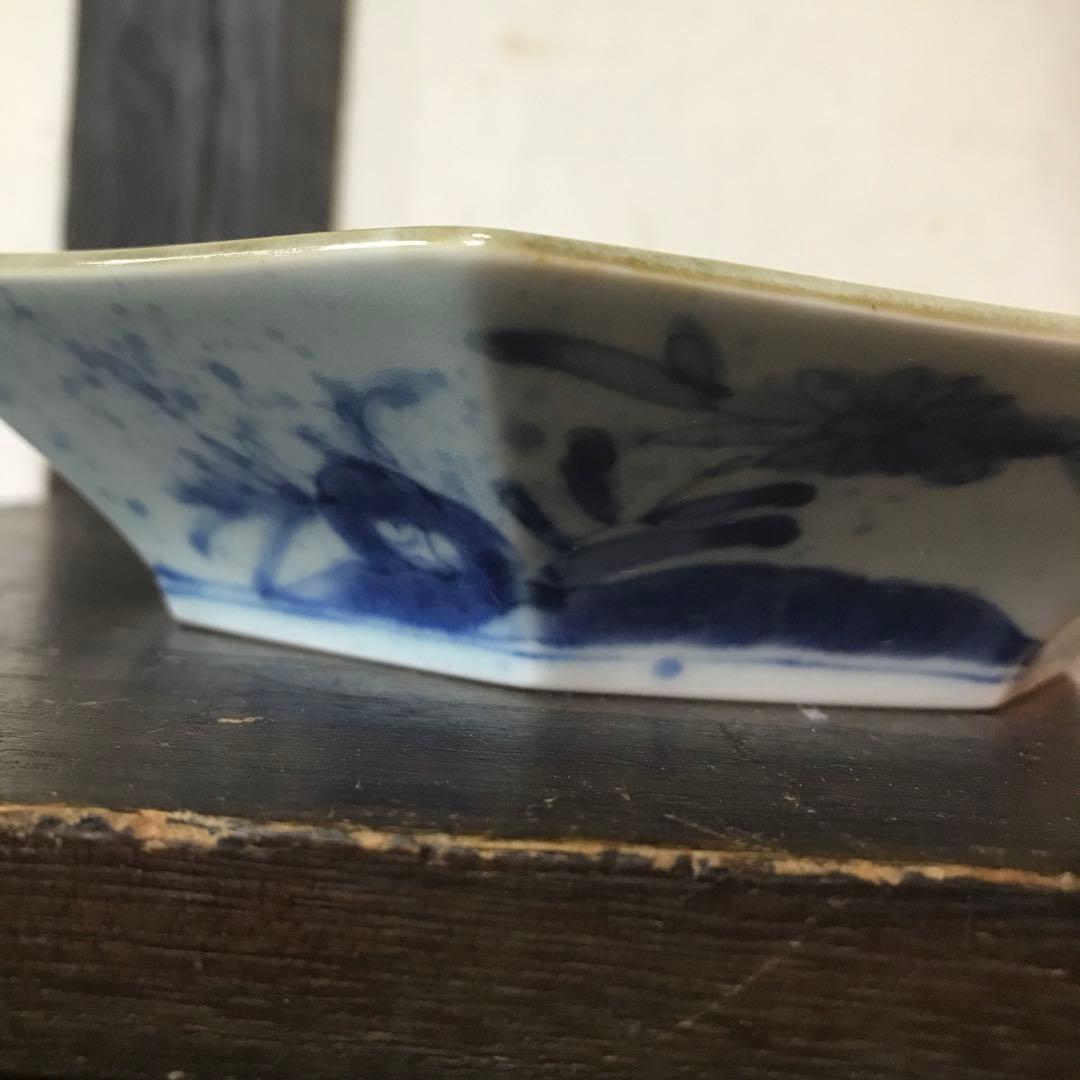 有田　福泉窯　八角　染付　盛り皿　サイドまで描かれた絵柄が美しい　盛り鉢　中皿