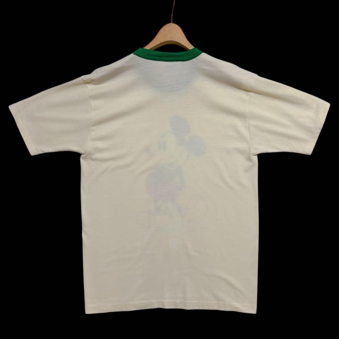 り*ん様 美品 70s Disney バターカラー 白足ミッキー リンガーT ア