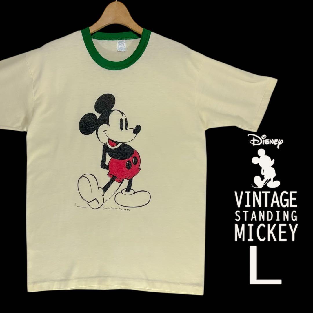 り*ん様 美品 70s Disney バターカラー 白足ミッキー リンガーT ア