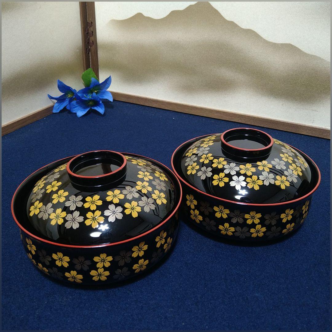 AH12 辻石斎 煮物椀2客未使用 独楽塗 菓子器1点口径16.5cm木製漆器