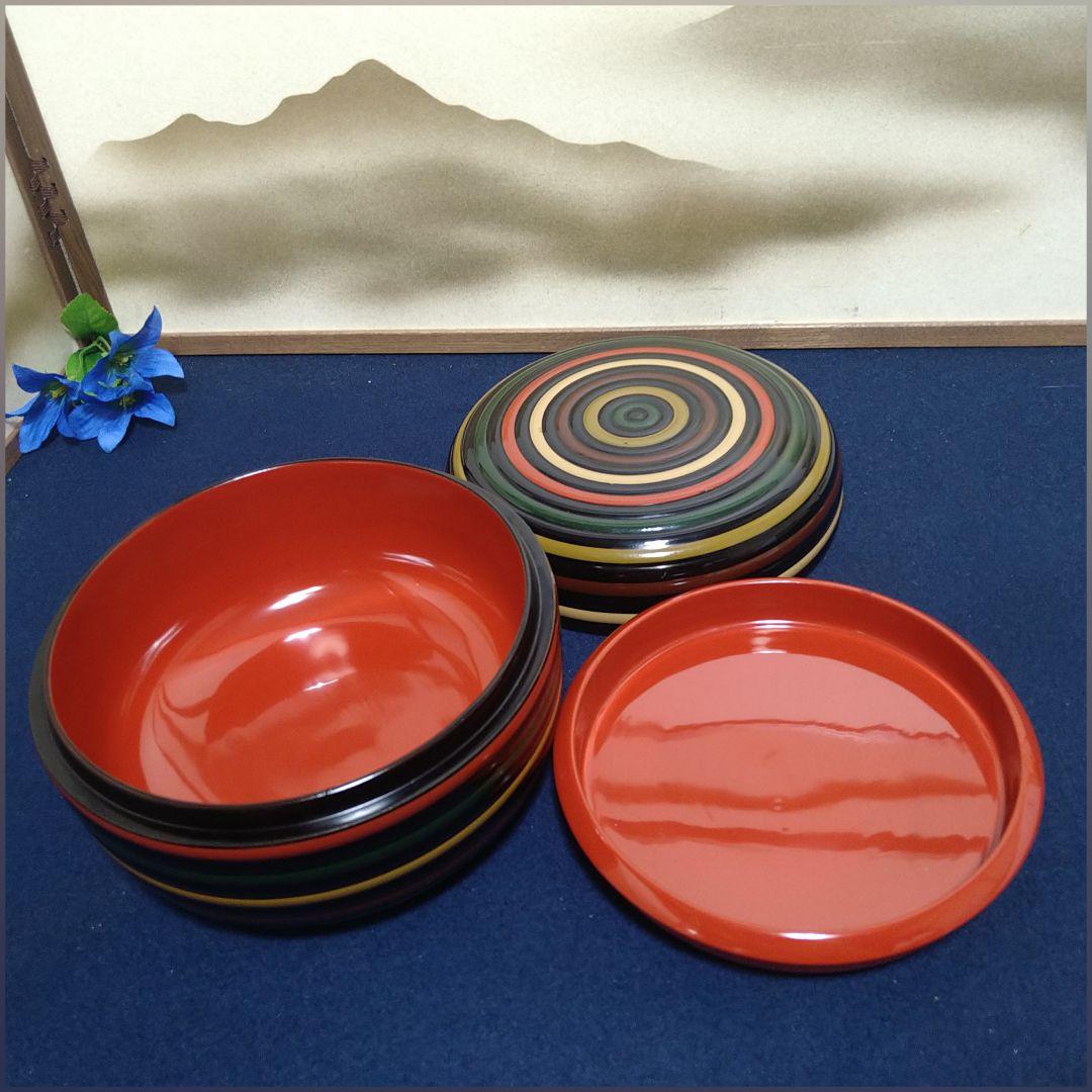 AH12 辻石斎 煮物椀2客未使用 独楽塗 菓子器1点口径16.5cm木製漆器