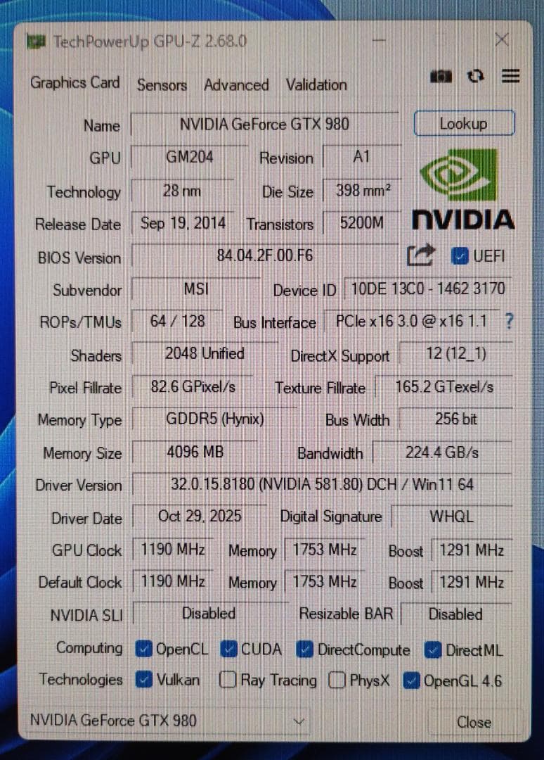 グラボ/GTX980 4GB/動作確認済み/FFベンチ完走/送料無料 [34]