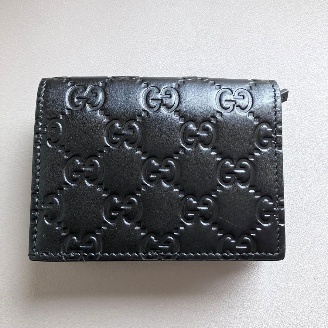 【美品】GUCCI ブラック GGパターン リネアキャット 二つ折り財布