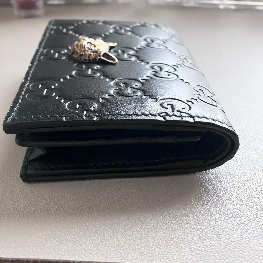 【美品】GUCCI ブラック GGパターン リネアキャット 二つ折り財布