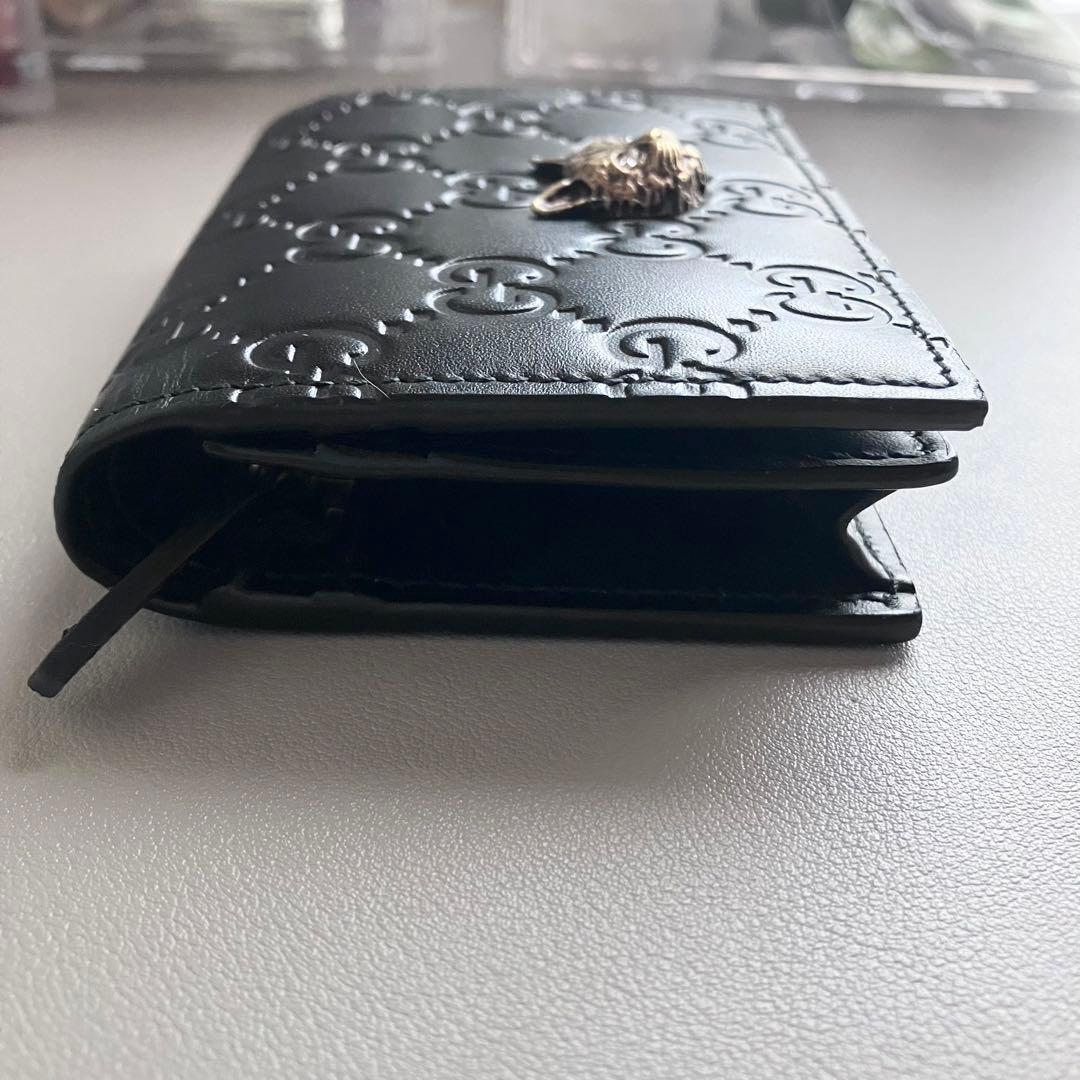 【美品】GUCCI ブラック GGパターン リネアキャット 二つ折り財布