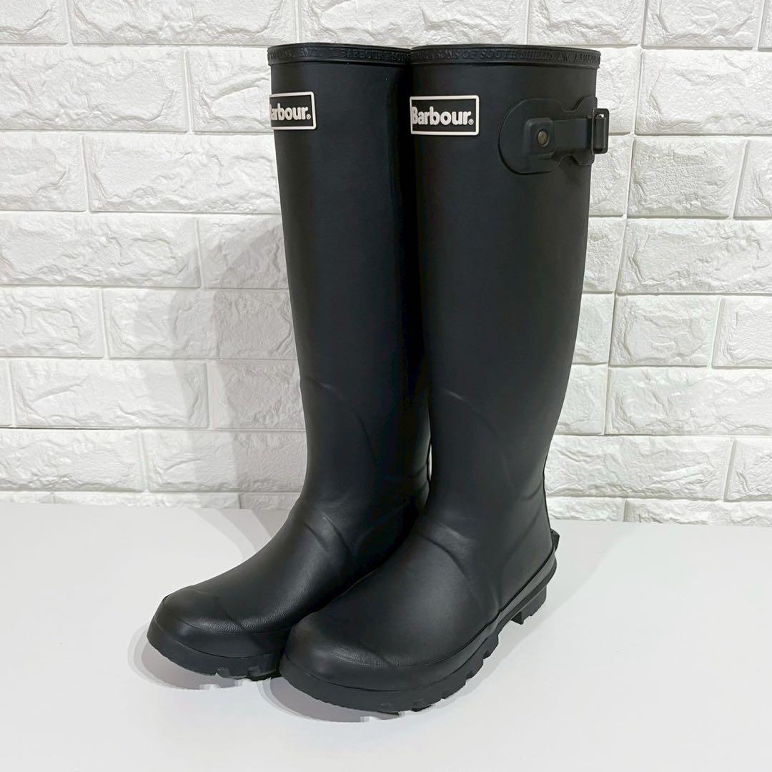 【美品】バブアー Bede ロング レイン ブーツ 長靴 チェック 黒 UK4