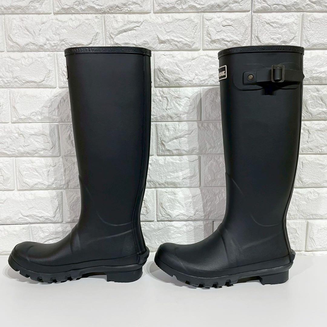【美品】バブアー Bede ロング レイン ブーツ 長靴 チェック 黒 UK4
