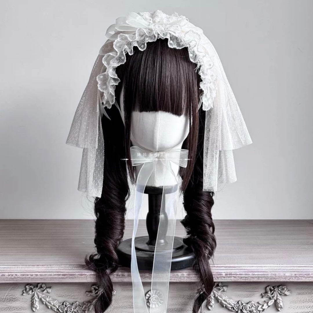 ♡ Princess tulle ribbon フリルヘッドドレス black♡