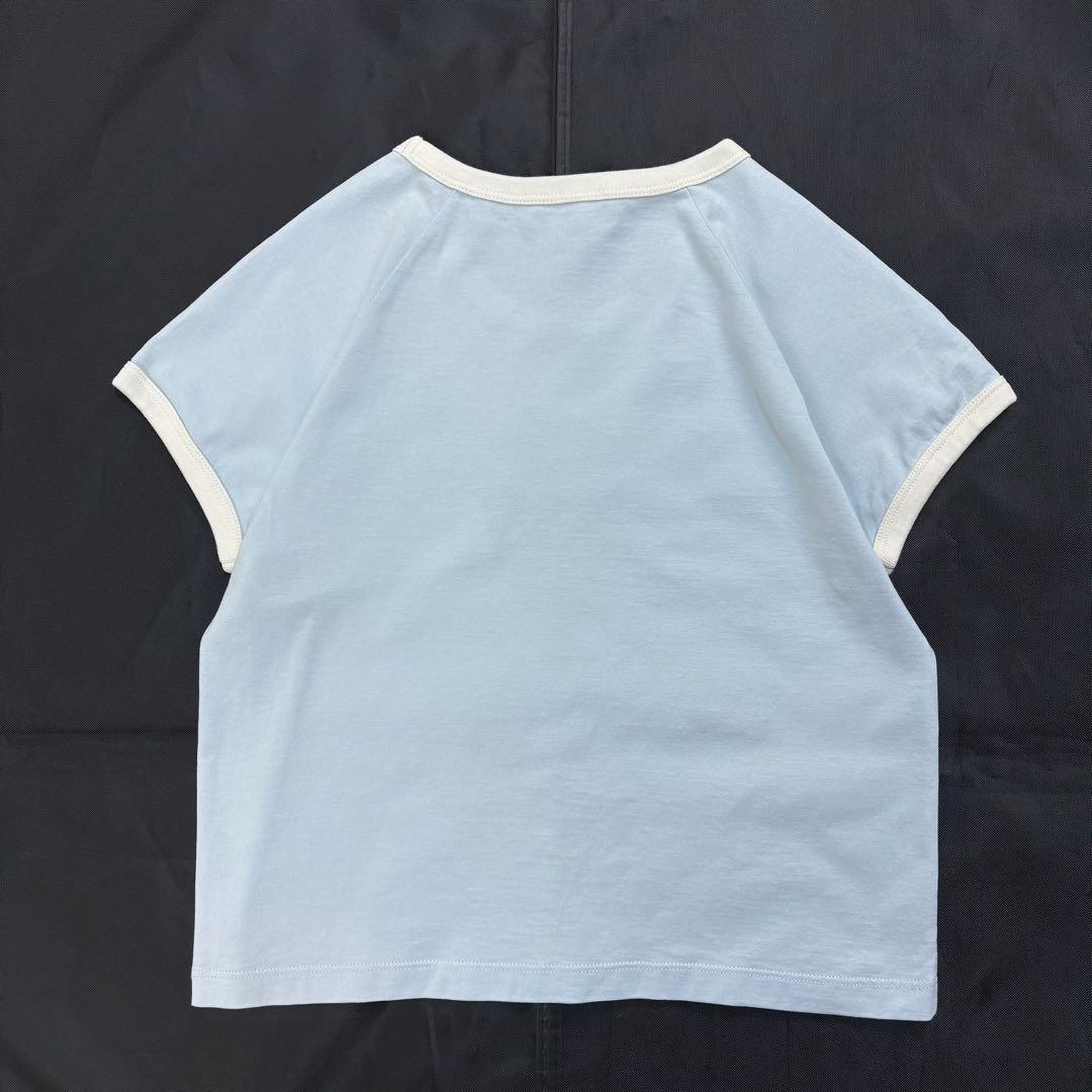 6264【美品】セリーヌ☆トリオンフロゴ入りリンガーTシャツ 水色×白色 XS