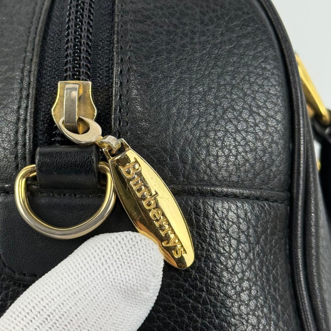 【美品】バーバリー 内側ノバチェック レザー ミニボストンバッグ ホースロゴ 黒