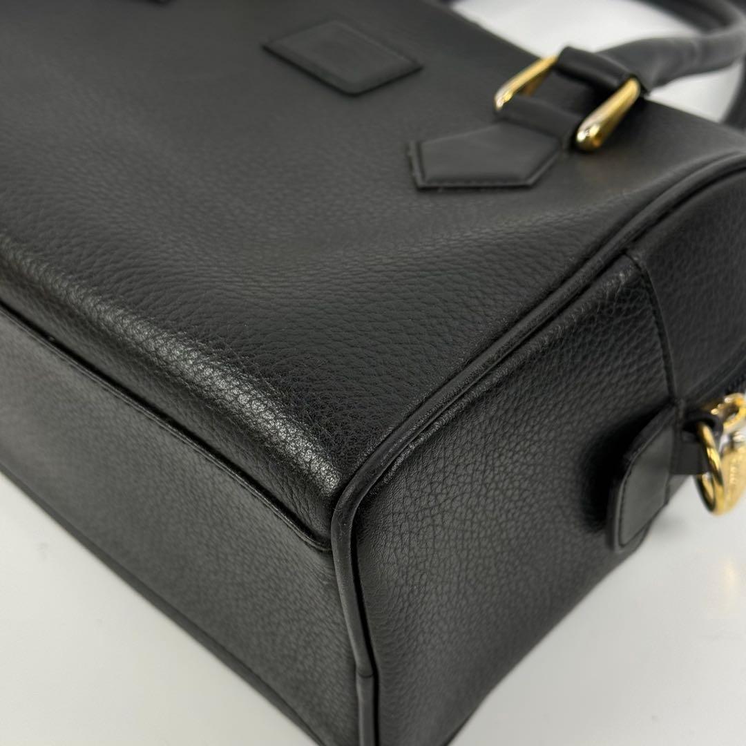 【美品】バーバリー 内側ノバチェック レザー ミニボストンバッグ ホースロゴ 黒