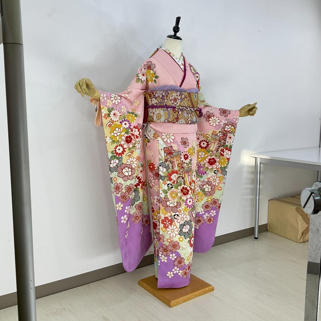 お振袖 ピンク×紫　トールサイズ　正絹　美品