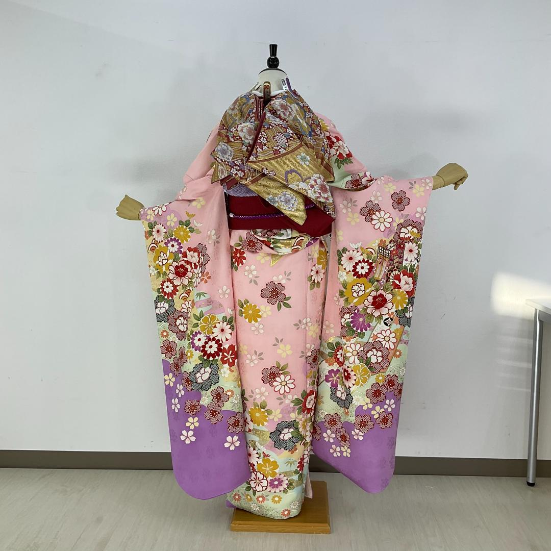 お振袖 ピンク×紫　トールサイズ　正絹　美品