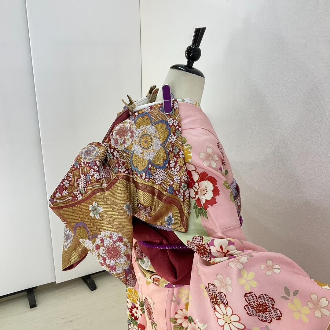 お振袖 ピンク×紫　トールサイズ　正絹　美品
