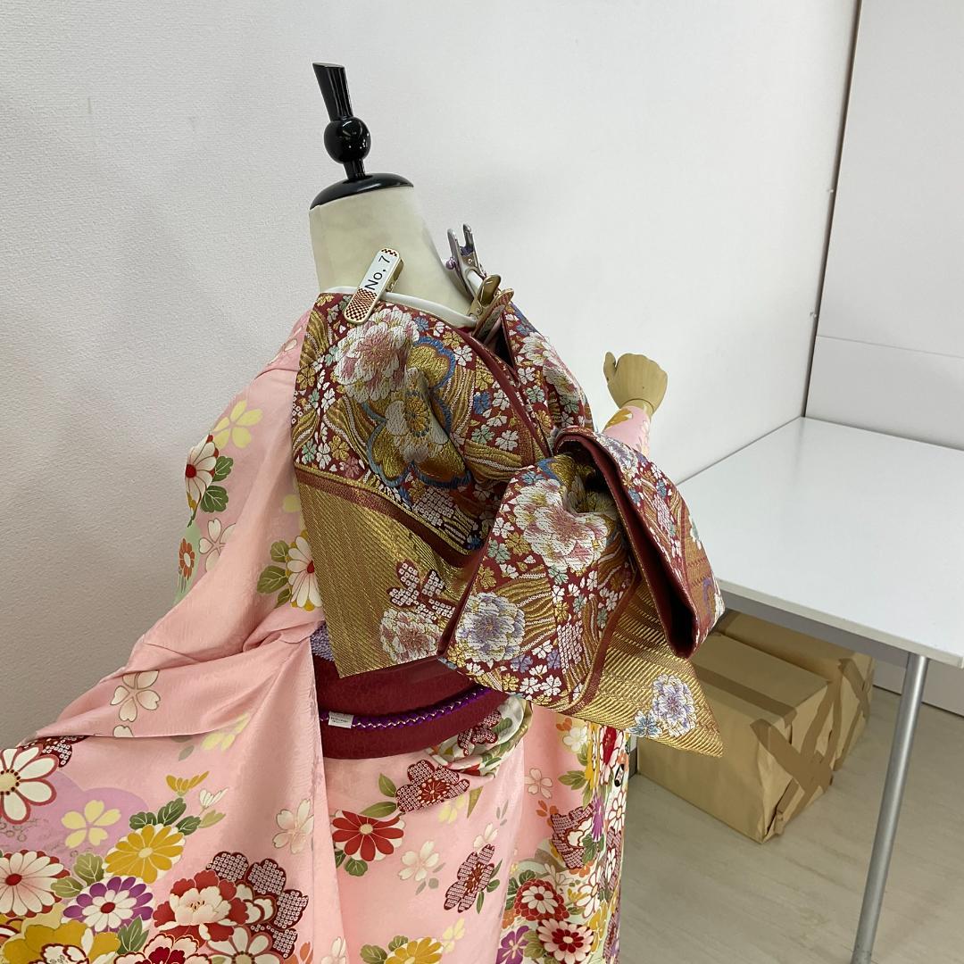 お振袖 ピンク×紫　トールサイズ　正絹　美品