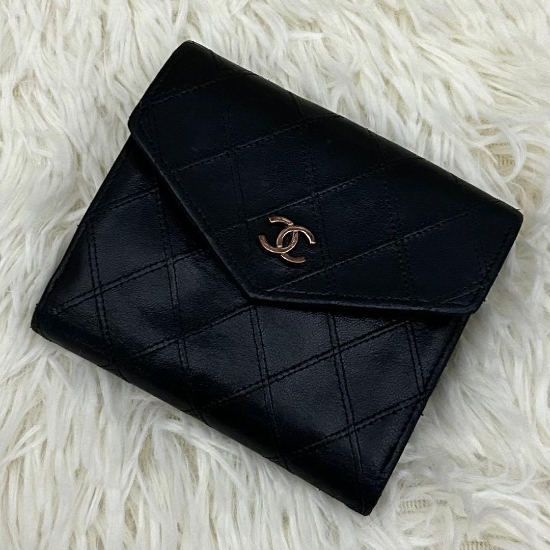 CHANEL シャネル ココマーク ビコローレ 二つ折り財布 ブラック