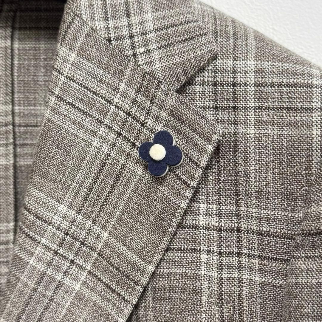 LARDINI ウール シルク リネン チェックジャケット 48 ラルディーニ