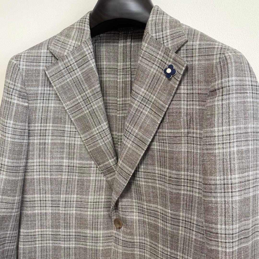 LARDINI ウール シルク リネン チェックジャケット 48 ラルディーニ