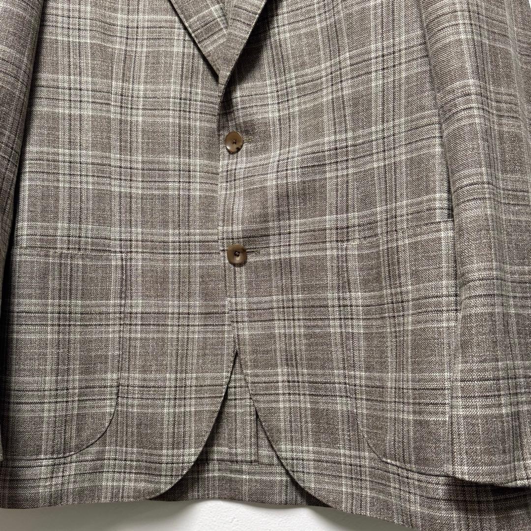 LARDINI ウール シルク リネン チェックジャケット 48 ラルディーニ