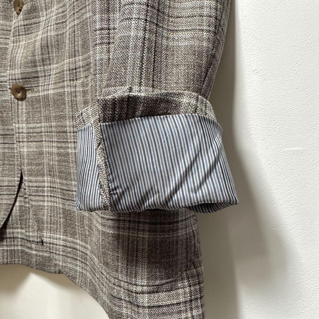 LARDINI ウール シルク リネン チェックジャケット 48 ラルディーニ