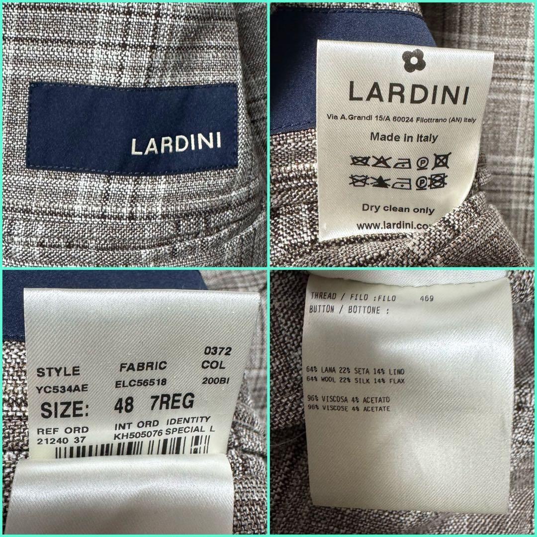 LARDINI ウール シルク リネン チェックジャケット 48 ラルディーニ