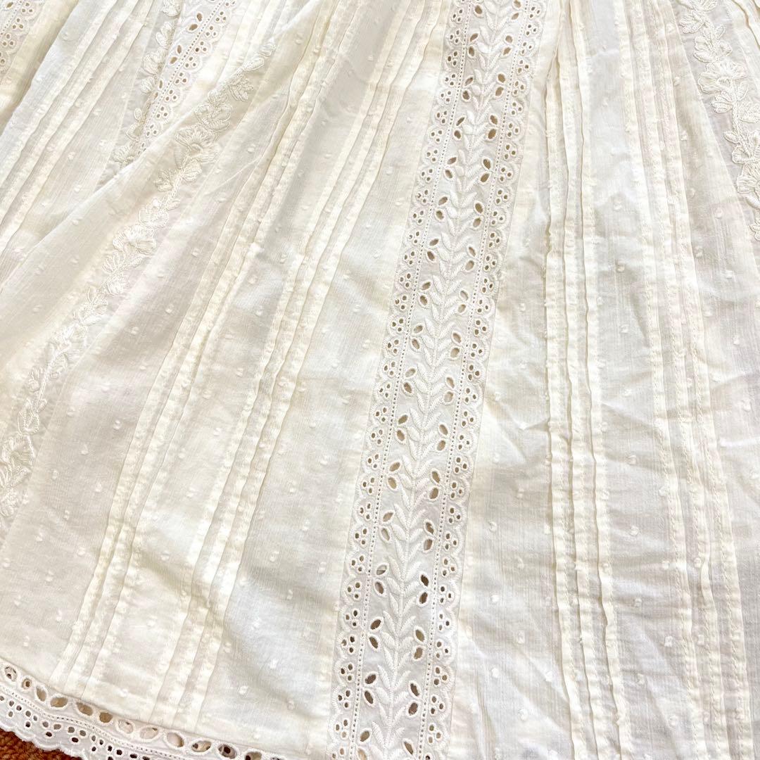 ローレンラルフローレン ロングスカート 刺繍レース インド綿 フレア 洗える 白