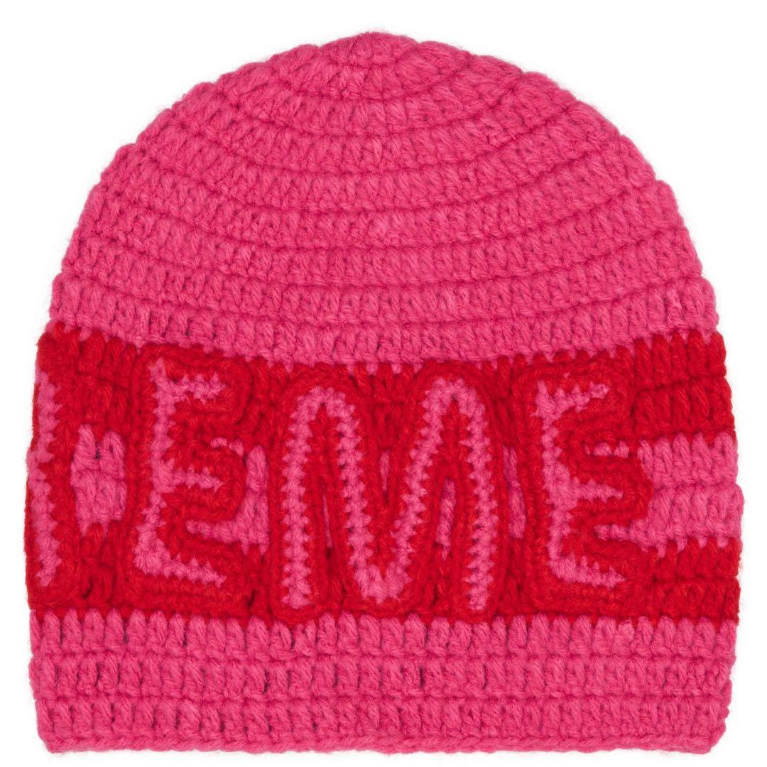 m*♡様 Supreme Crochet Logo Beanie ピンク　ステッ