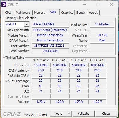 Micron製 DDR4-3200 UDIMM 16GB 2枚組(合計32GB)
