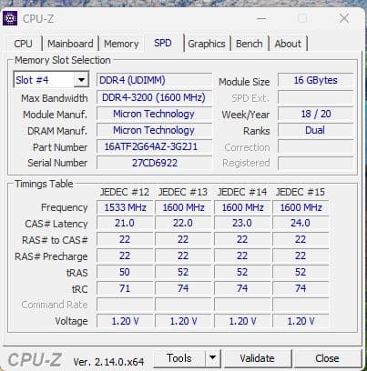 Micron製 DDR4-3200 UDIMM 16GB 2枚組(合計32GB)