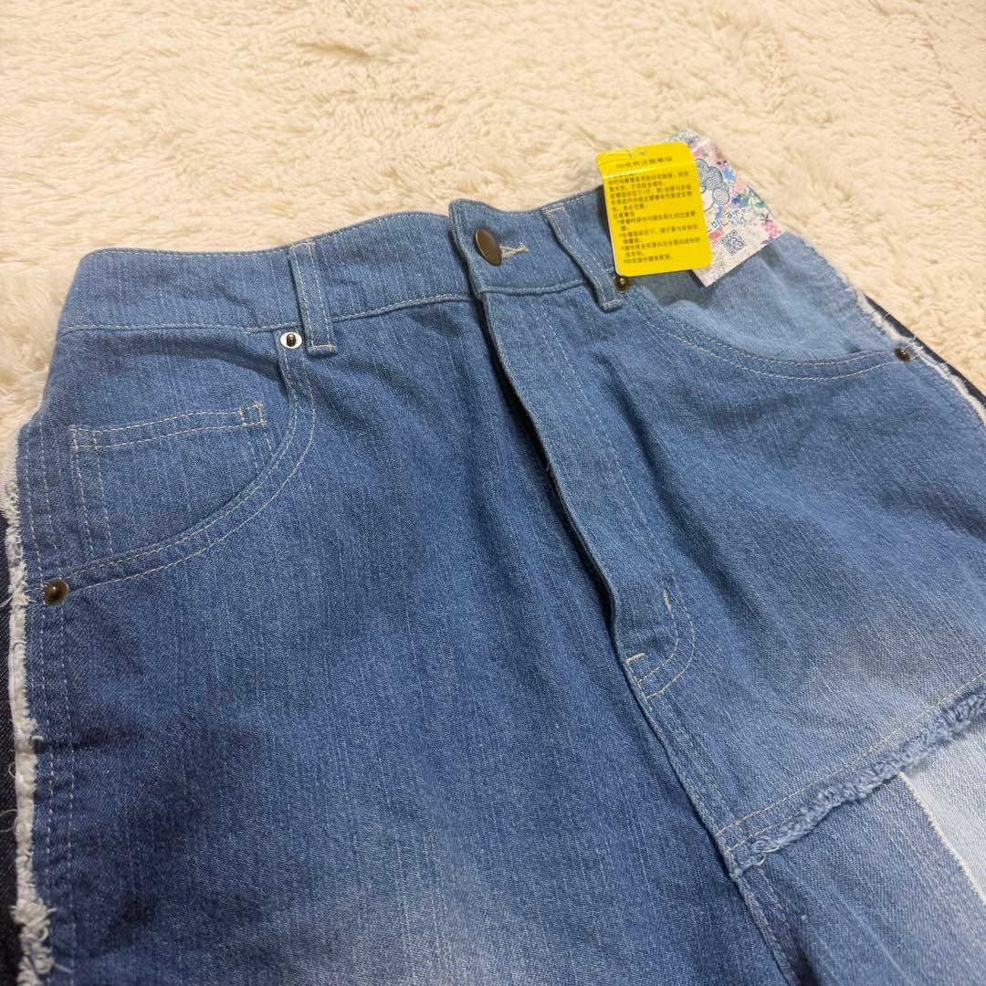 スカラーパッチワークデザインデニムパンツ
