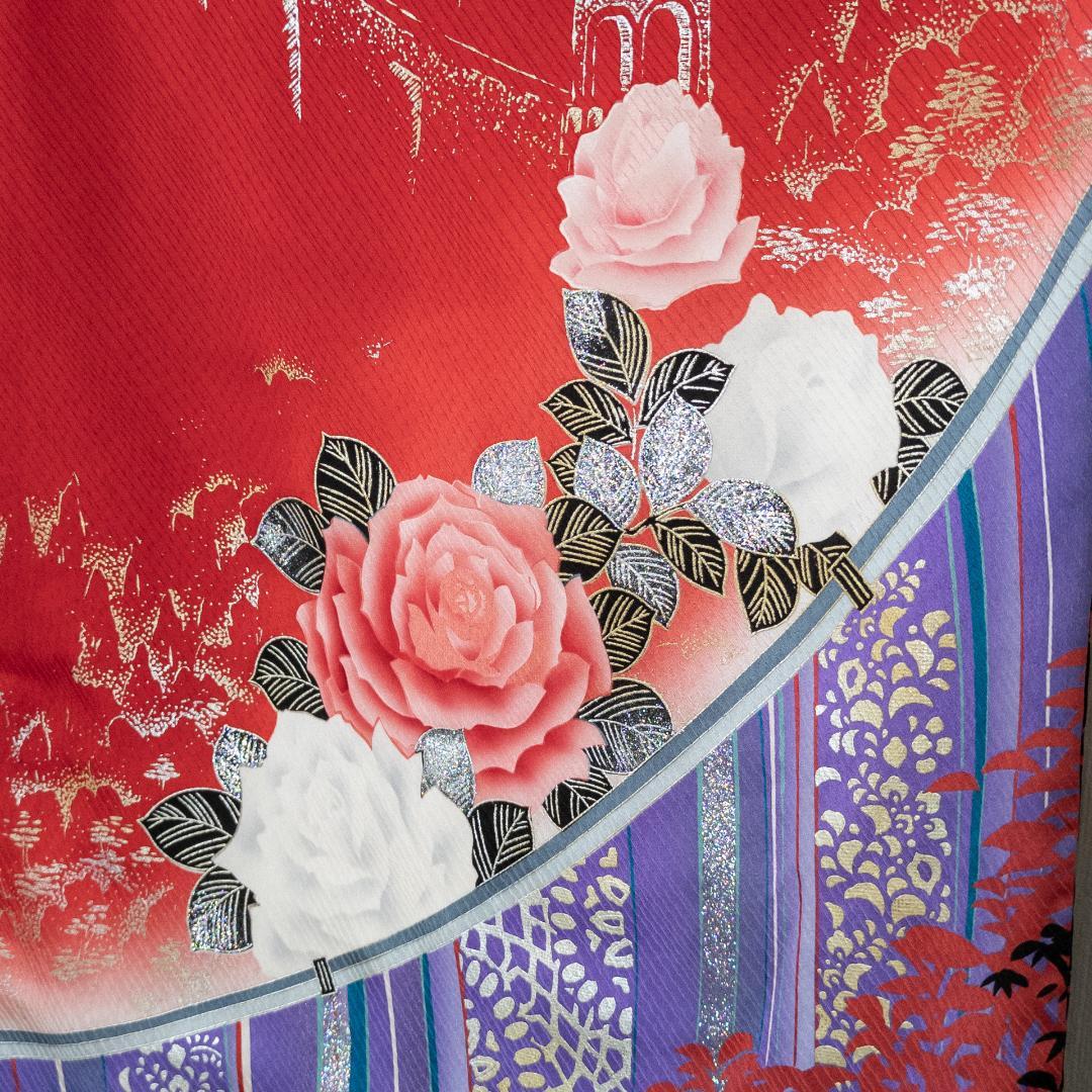 muimui R7SK1324 振袖+帯 2点セット 薔薇 オーロラ 印度