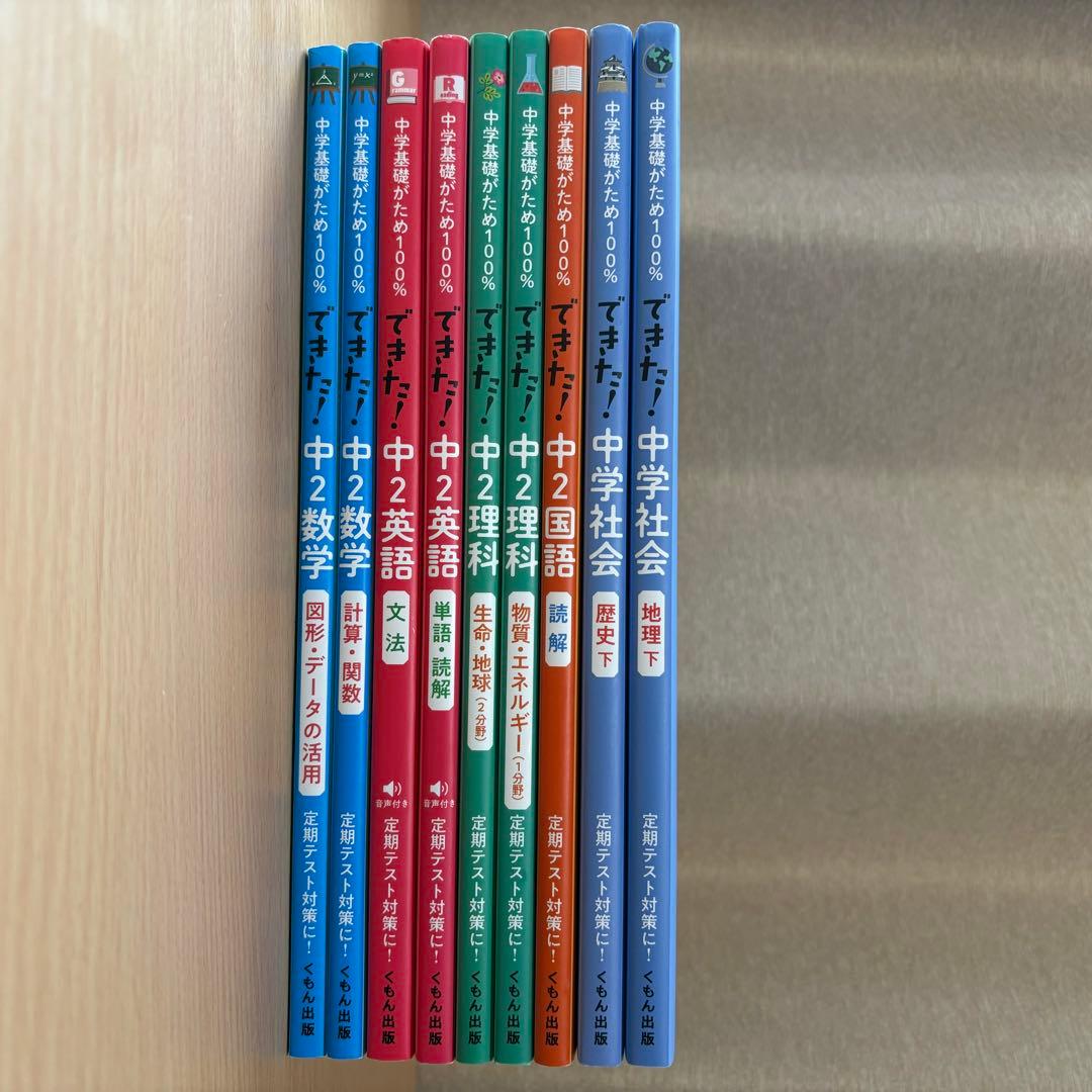 【くもん出版】中学基礎がため100%できた！9冊(数学英語国語理科社会)