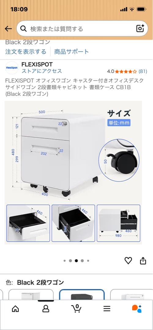 FLEXISPOT ブラック 2段キャビネット