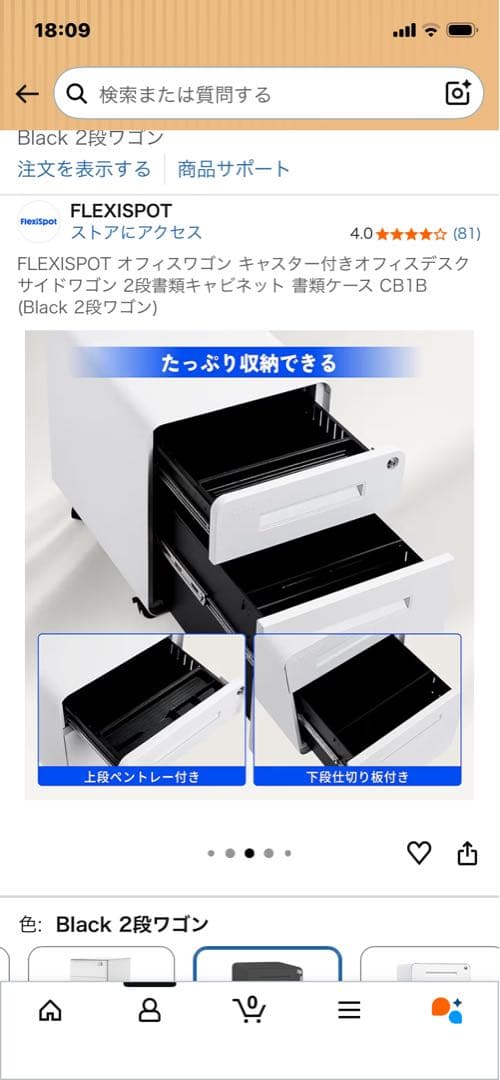 FLEXISPOT ブラック 2段キャビネット