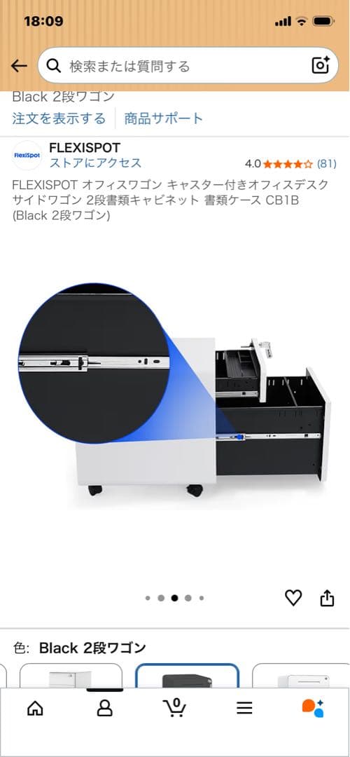FLEXISPOT ブラック 2段キャビネット