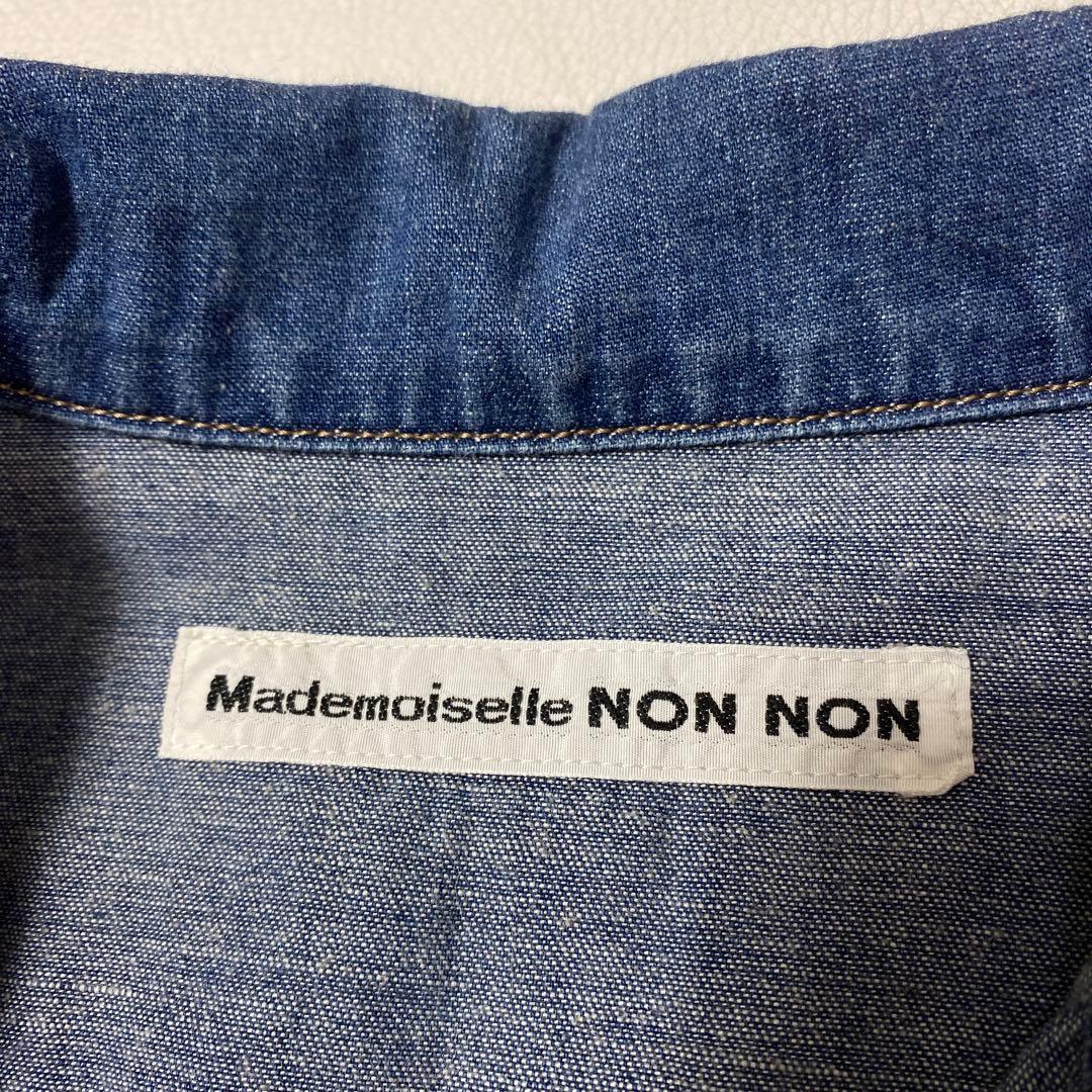 マドモアゼルノンノン フェザー刺繍 ハーフボタン デニムシャツワンピース