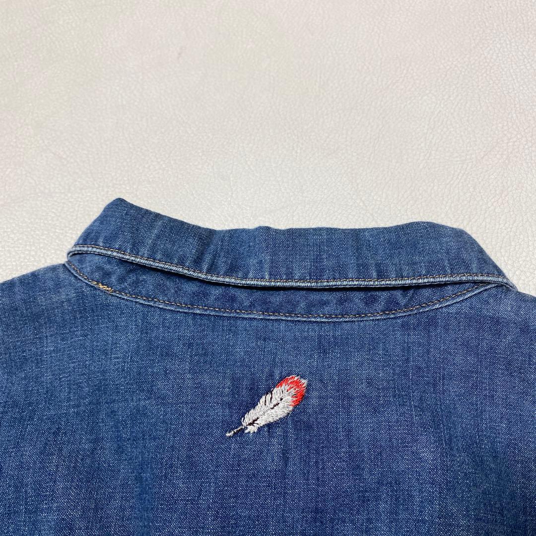 マドモアゼルノンノン フェザー刺繍 ハーフボタン デニムシャツワンピース