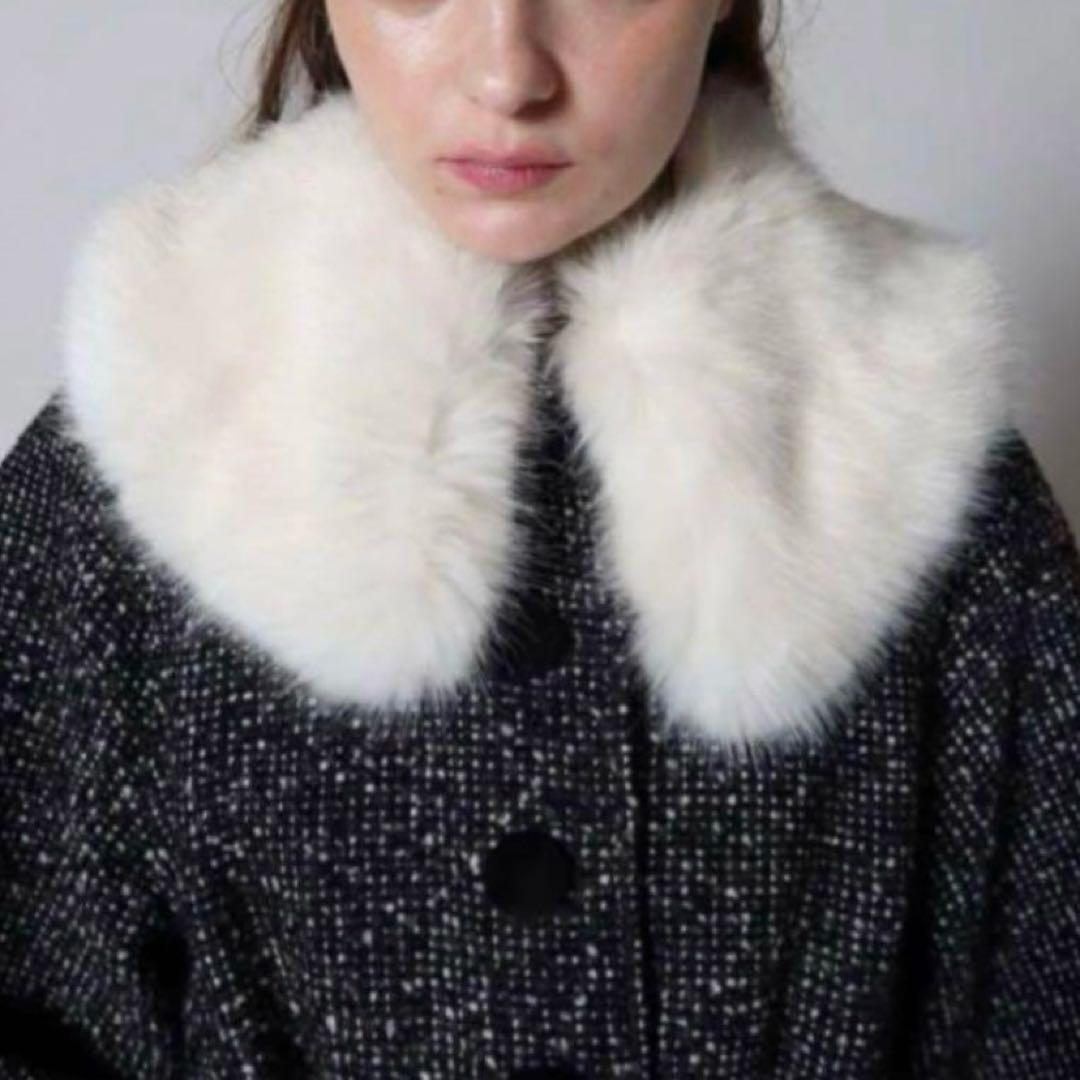 エピヌ feminine fur collar long coat ツイード
