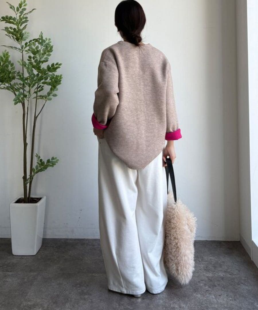 DouDou ダブルフェイスニットショートコート ベージュ