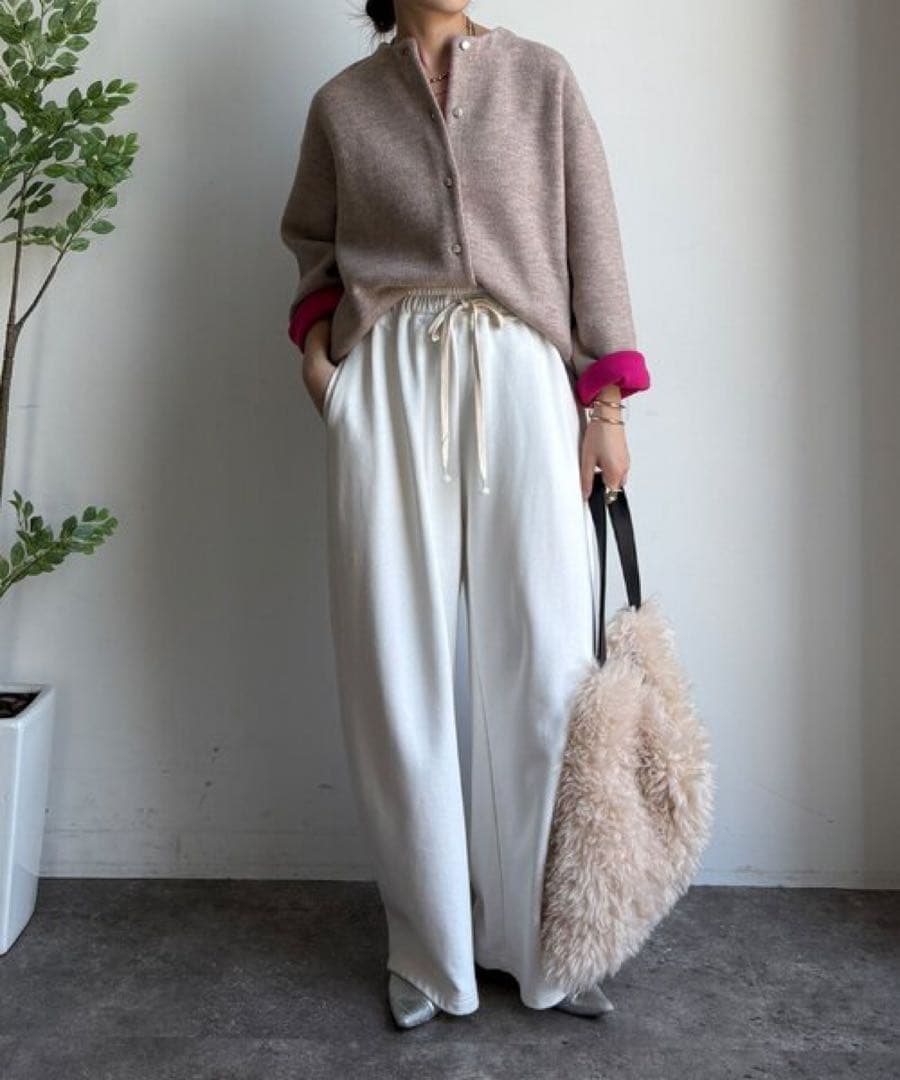 DouDou ダブルフェイスニットショートコート ベージュ